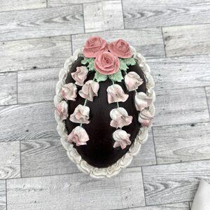 VTG Ceramic Faux Chocolate 2-Piece Easter Egg w/Frosting Candy Dish
